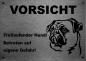 Preview: Edelstahl Warnschild Mops VORSICHT Freilaufender Hund! Betreten auf eigene Gefahr!